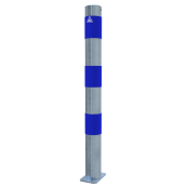 Barrier bollard | as e-charging station protection | for casting in concrete | hot-dip galvanized with 3 blue reflective strips foil type RA1/A | To be fixed by plugs